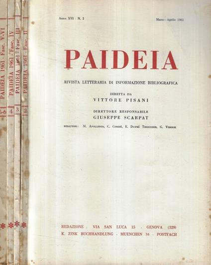 Paideia n. 2-3-4-5/6 Anno 1961 - copertina