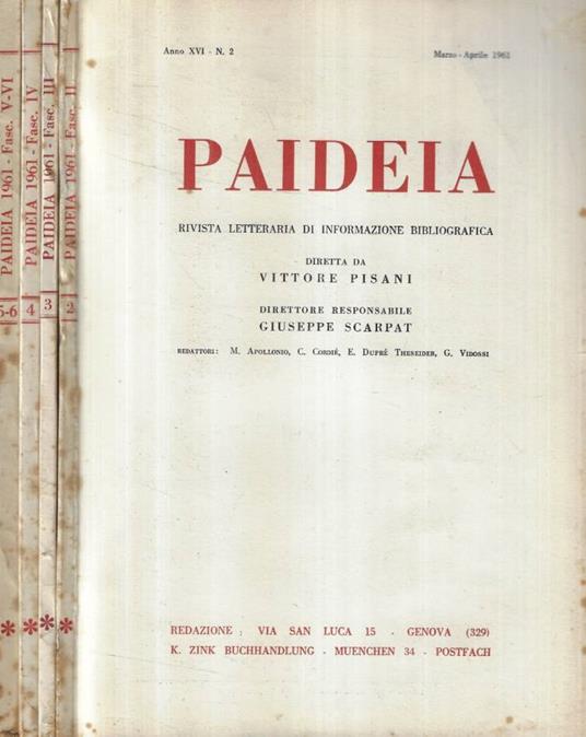 Paideia n. 2-3-4-5/6 Anno 1961 - copertina