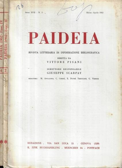 Paideia n. 2-4 Anno 1962 - copertina