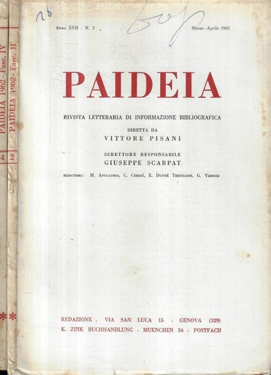 Paideia n. 2-4 Anno 1962 - copertina