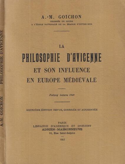 La philosophie d'Avicenne et son influence en Europe médiéva - copertina