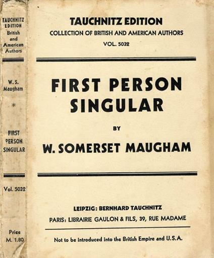 First person singular - W. Somerset Maugham - copertina