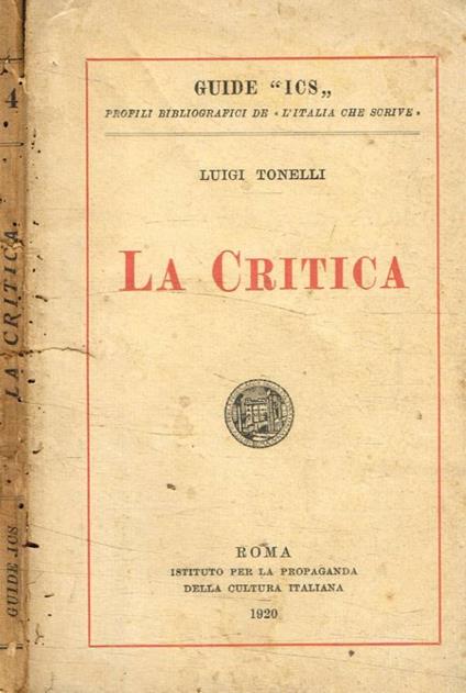 La critica - Luigi Tonelli - copertina