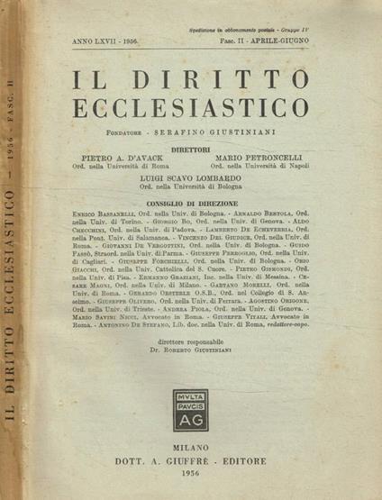 Il diritto ecclesiastico fasc.II, aprile-giugno 1955 - copertina