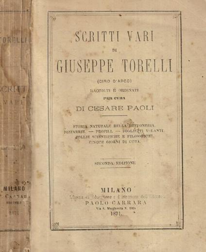 Scritti vari - Giuseppe Torelli - copertina
