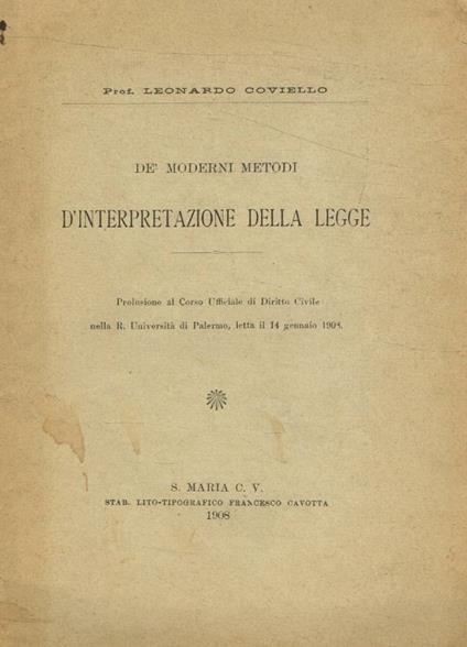 De' moderni metodi d'interpretazione della legge - copertina