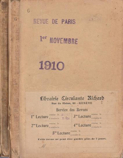 La revue de Paris anno 17, n 21,22 1910 - copertina