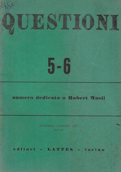 Questioni 5-6 Anno 1960 - copertina