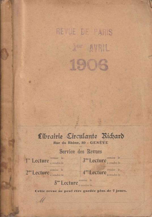 La revue de Paris anno 13, n 7 1906 - copertina