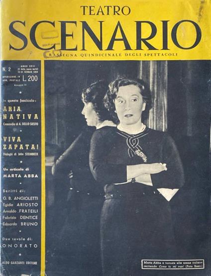 Teatro scenario n 2, anno XVII, gennaio 1953 - copertina