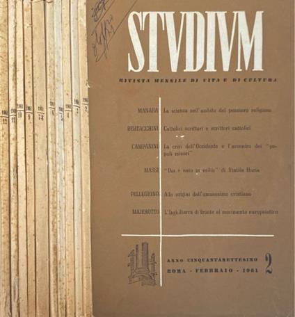 Studium anno LVII, vol da 2 a 12, 1961 - copertina