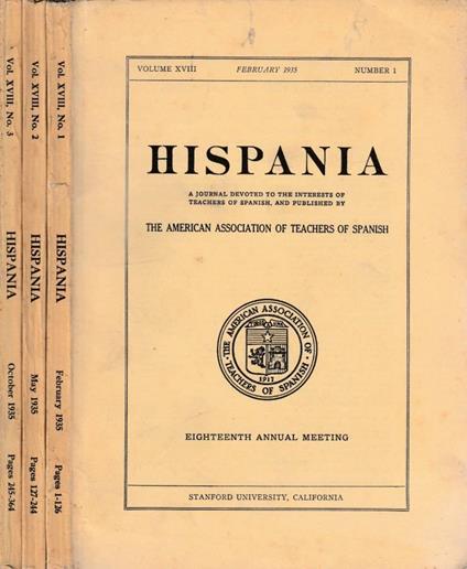 Hispania vol XVIII, n 1,2,3 1935 - copertina