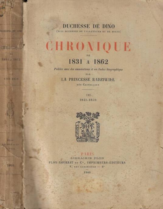 Chronique de 1831 a 1862 III 1841-1850 - copertina