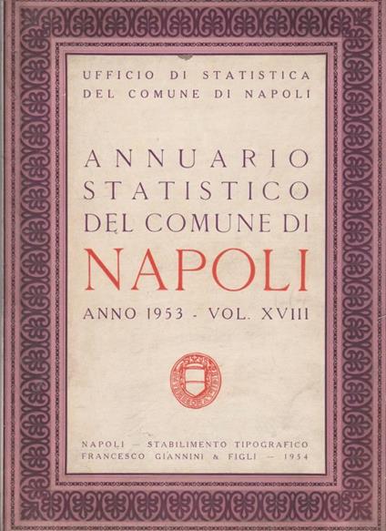 Annuario statistico del Comune di Napoli anno 1953, vol XVII - copertina