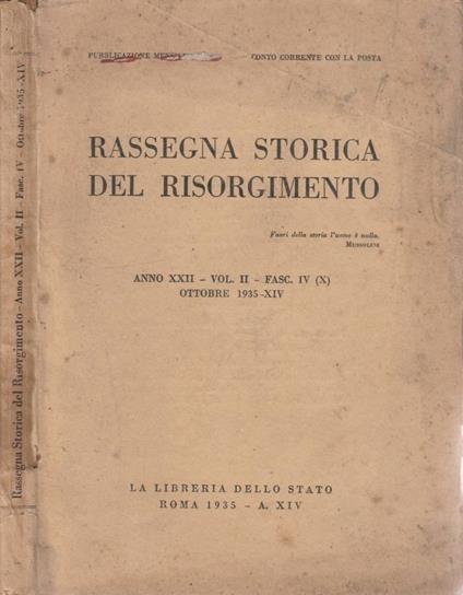 Rassegna storica del Risorgimento anno XXII, vol II, fasc IV - copertina