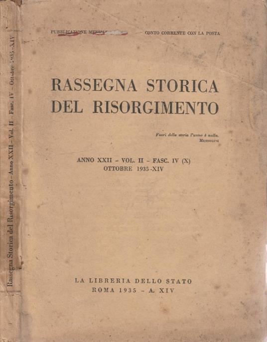 Rassegna storica del Risorgimento anno XXII, vol II, fasc IV - copertina