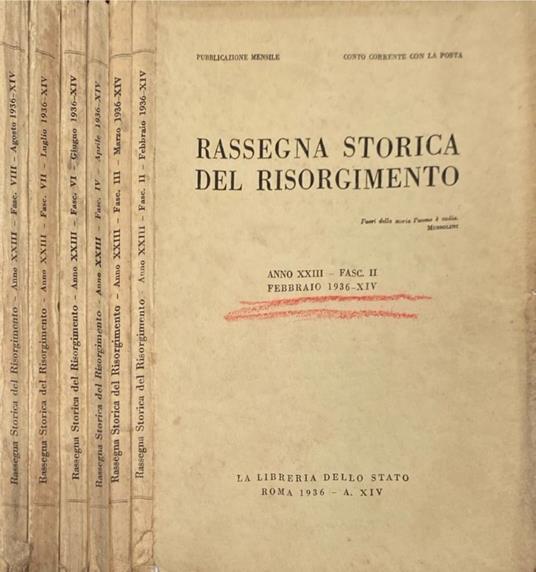 Rassegna storica del Risorgimento anno XXIII, fasc II,III,IV - copertina
