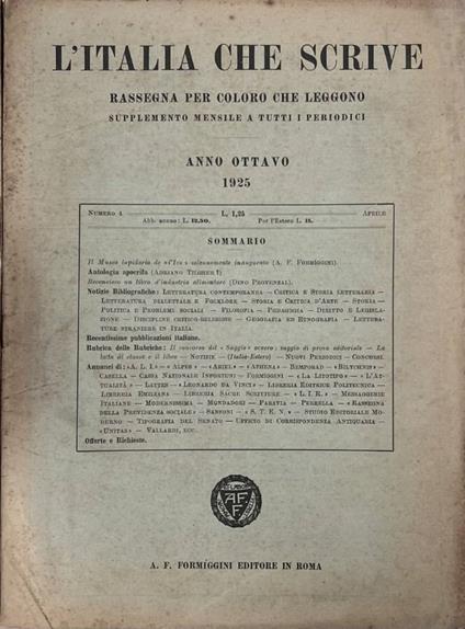 L'Italia che scrive, anno VIII, n. 4 e 5, 1925 - copertina