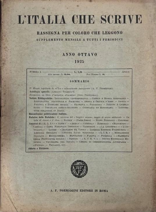 L'Italia che scrive, anno VIII, n. 4 e 5, 1925 - copertina