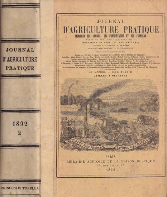 Journal d'Agricolture Pratique, 56° anno, tomo II, 1892 - copertina