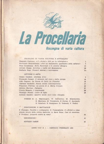 La Procellaria, anno VIII, n. 1 e 4, 1960 - copertina