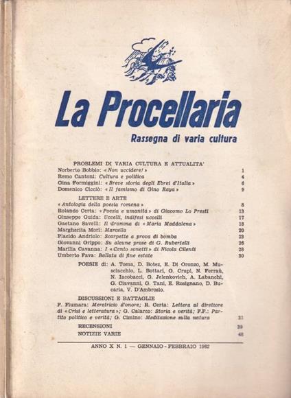 La Procellaria, anno X, n. 1 e 3, 1962 - copertina