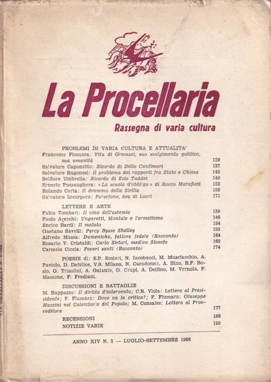 La Procellaria, anno XIV, n. 3, luglio-settembre 1966 - copertina