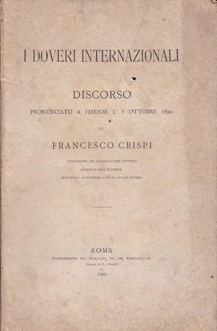 I doveri internazionali - Francesco Crispi - copertina