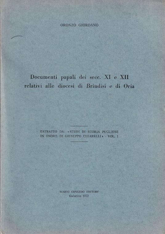 Documenti papali dei secc. XI e XII relativi alle diocesi di - copertina