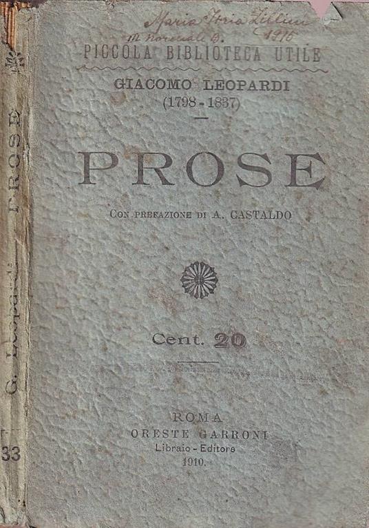 Prose - Giacomo Leopardi - copertina