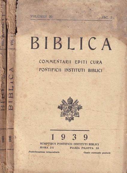 Biblica, volume 20, fasc. 2 e 4, 1939 - copertina