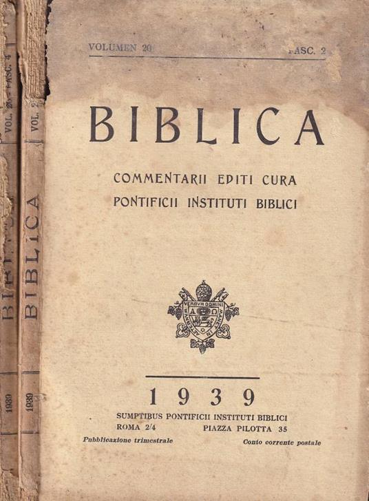 Biblica, volume 20, fasc. 2 e 4, 1939 - copertina