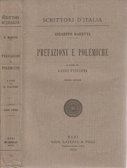 Prefazioni e polemiche - Giuseppe Baretti - copertina