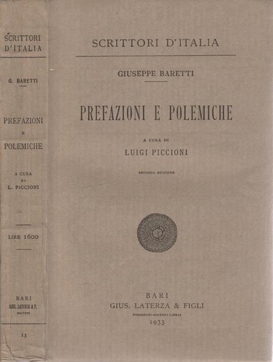 Prefazioni e polemiche - Giuseppe Baretti - copertina