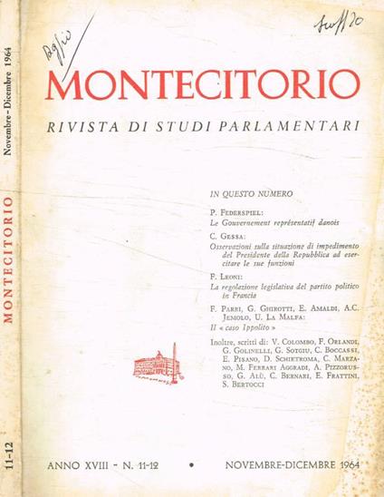 Montecitorio. Rivista di studi parlamentari n.11/12, 1964 - copertina