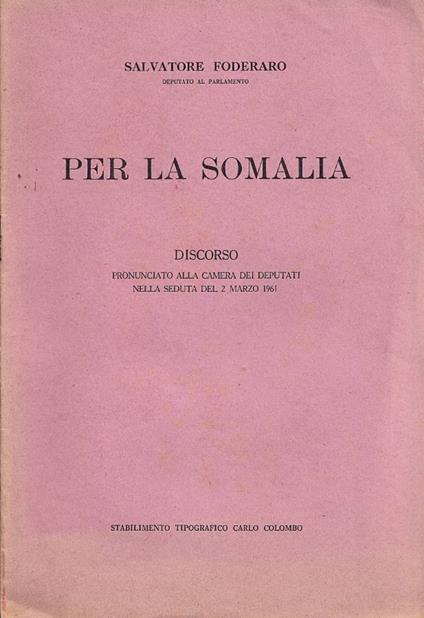 Per la Somalia - Salvatore Foderaro - copertina