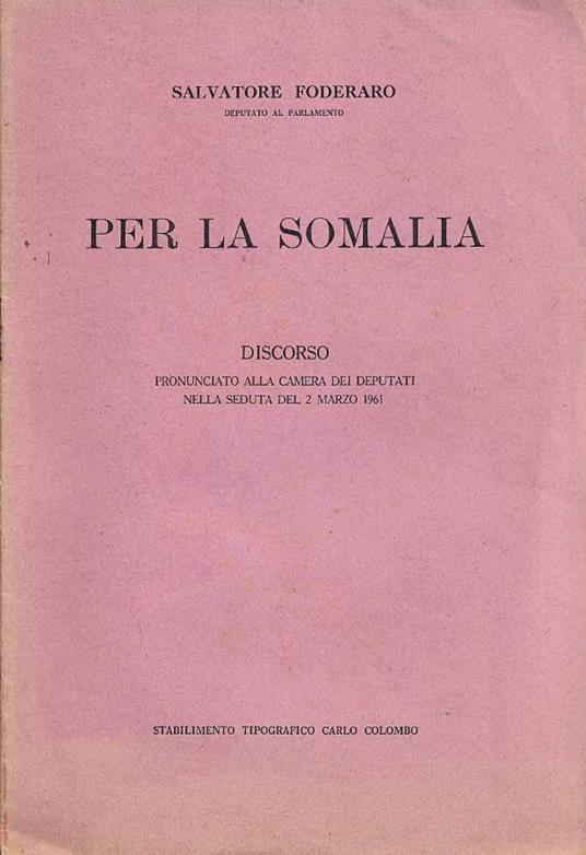 Per la Somalia - Salvatore Foderaro - copertina