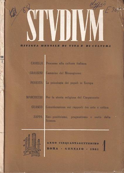 Studium, n. 1, anno LVII, 1961 - copertina