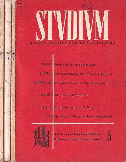 Studium, n. 5, 7-8, 12, anno LIX, 1963 - copertina