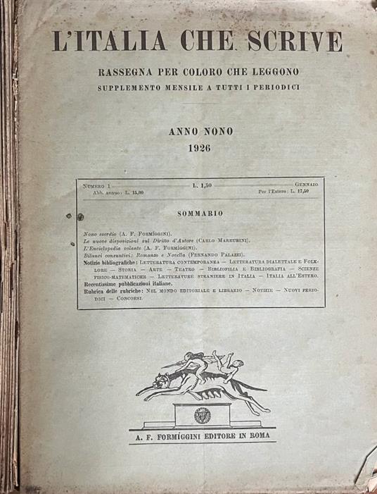 L'Italia che scrive, anno IX, n. 1, 2, 3, 5, 6, 7, 11, 12, 1 - copertina