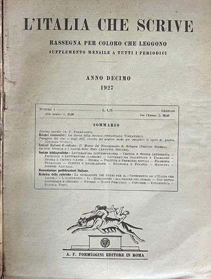 L'Italia che scrive, anno X, n. 1, 2, 1927 - copertina