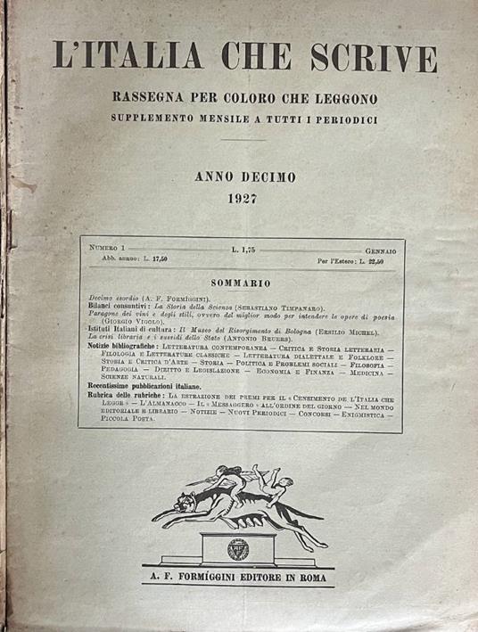 L'Italia che scrive, anno X, n. 1, 2, 1927 - copertina