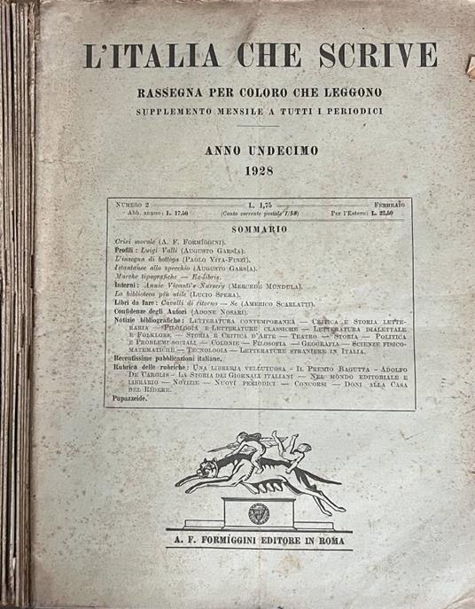 L'Italia che scrive, anno XI, n. 2-12, 1928 - copertina