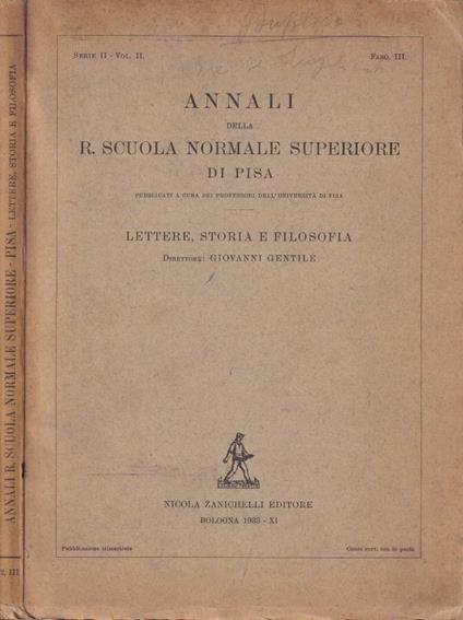 Annali della R. Scuola Normale Superiore di Pisa, serie II - copertina