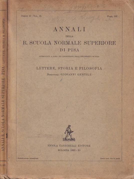 Annali della R. Scuola Normale Superiore di Pisa, serie II - copertina