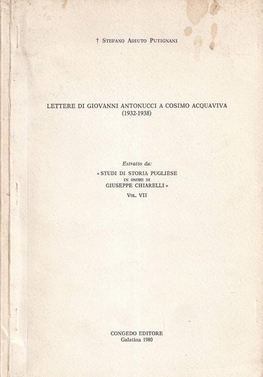 Lettere a Giovanni Antonucci a Cosimo Acquaviva - copertina