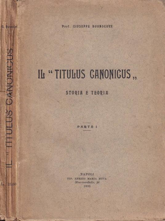 Il "Titulus Canonicus", parte - Giuseppe Buonocore - copertina
