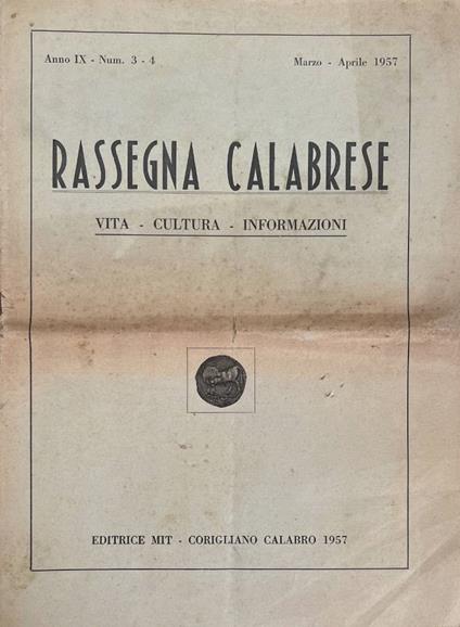 Rassegna calabrese, n. 3-4, anno IX, 1957 - copertina