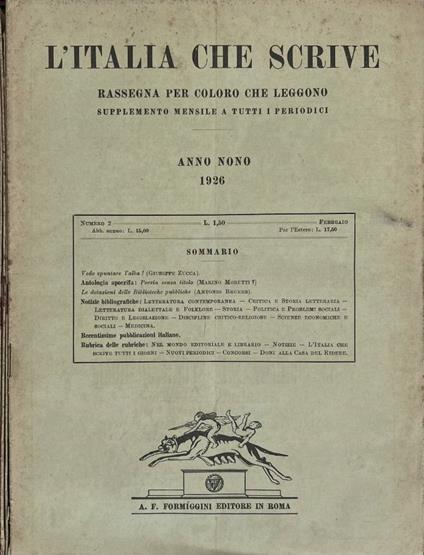 L'Italia che scrive, anno IX, n. 2, 3, 11, 12, 1926 - copertina