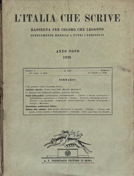 L'Italia che scrive, anno IX, n. 2, 3, 11, 12, 1926 - copertina